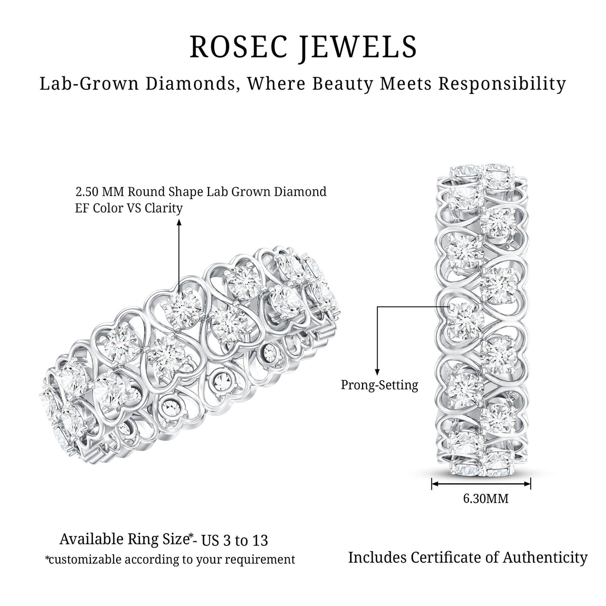 Certified Lab Grown Diamond Heart Eternity Band Ring