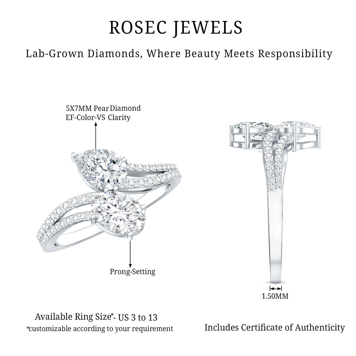 Certified Lab Grown Diamond Toi Et Moi Engagement Ring