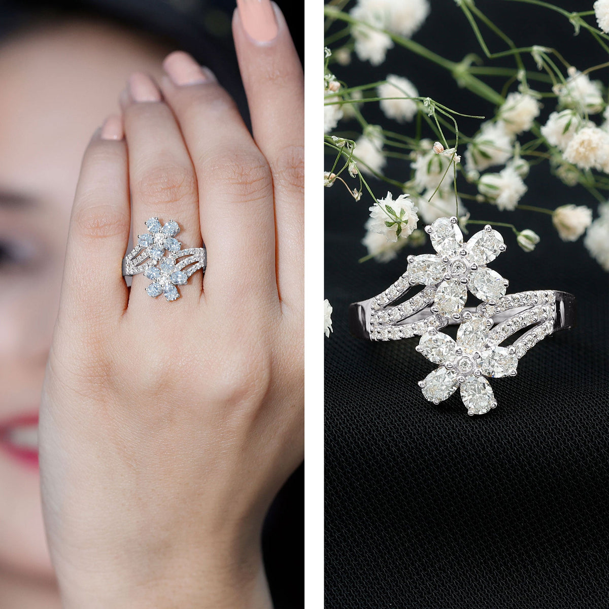 Certified Lab Grown Diamond Flower Engagement Ring For Women