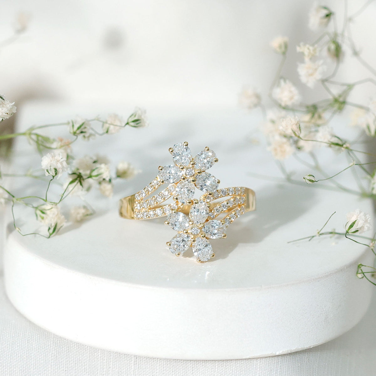 Certified Lab Grown Diamond Flower Engagement Ring For Women