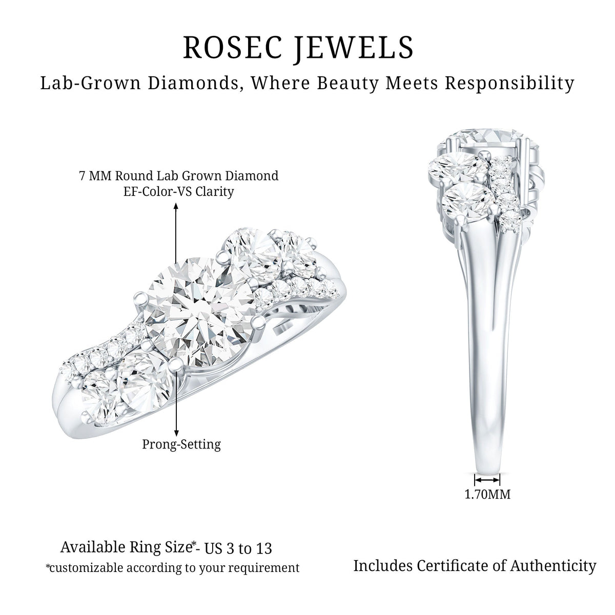 Certified Lab 1.2 Carat Round Diamond Designer Engagement Ring