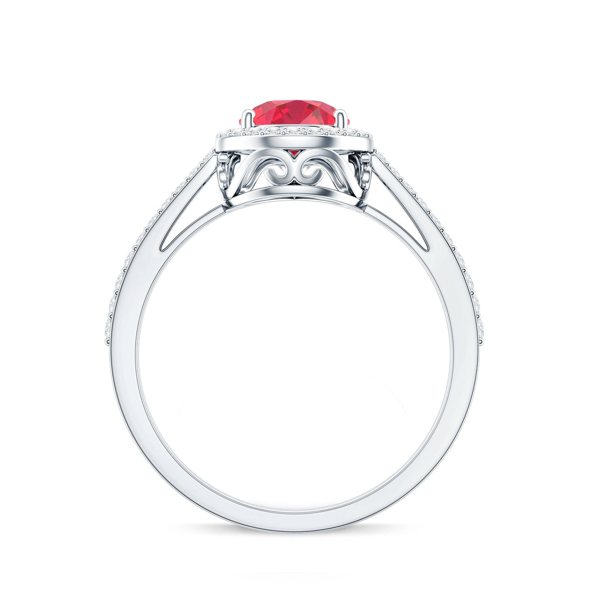 Pear Shape Lab Grown Ruby Teardrop Engagement Ring with Diamond Halo