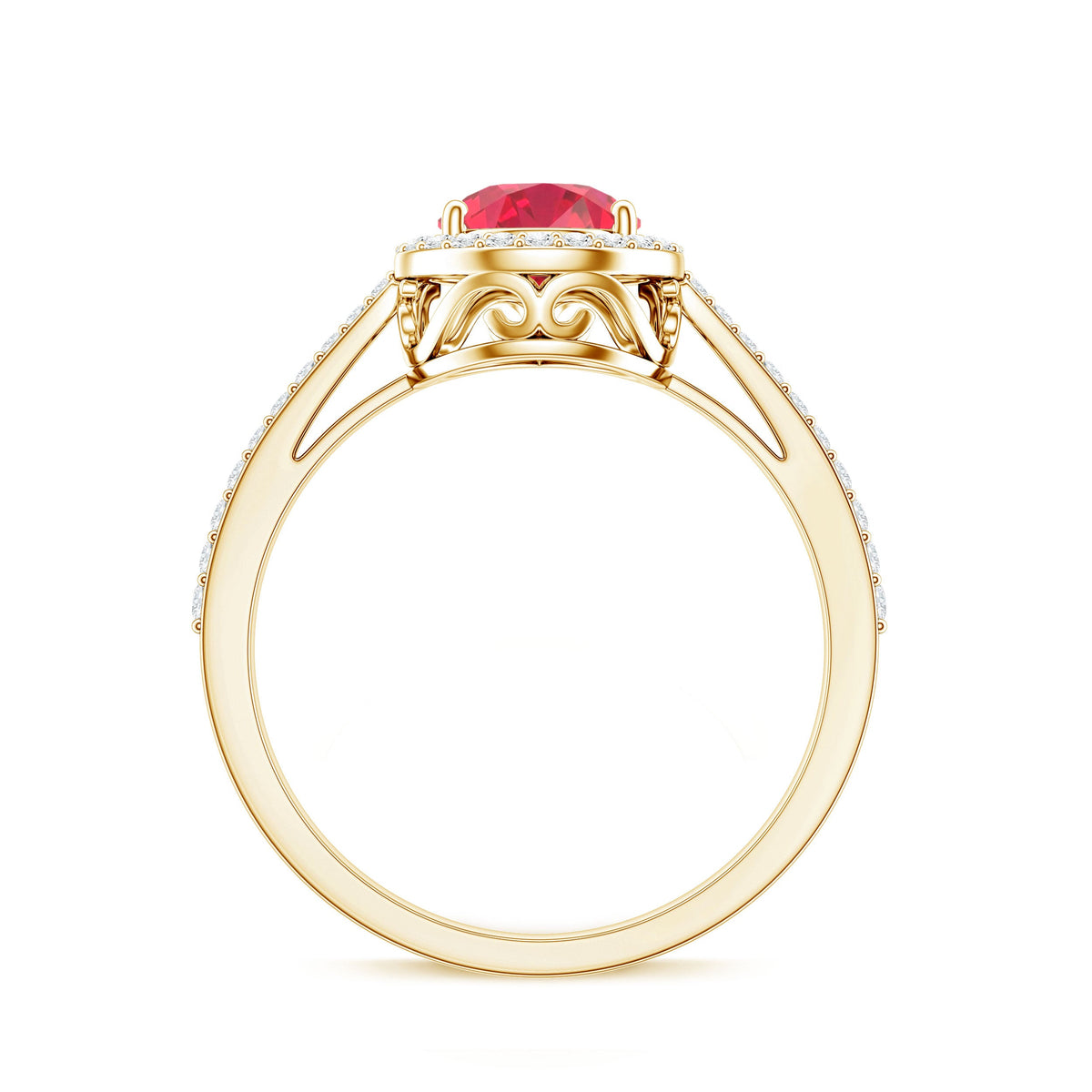 Pear Shape Lab Grown Ruby Teardrop Engagement Ring with Diamond Halo