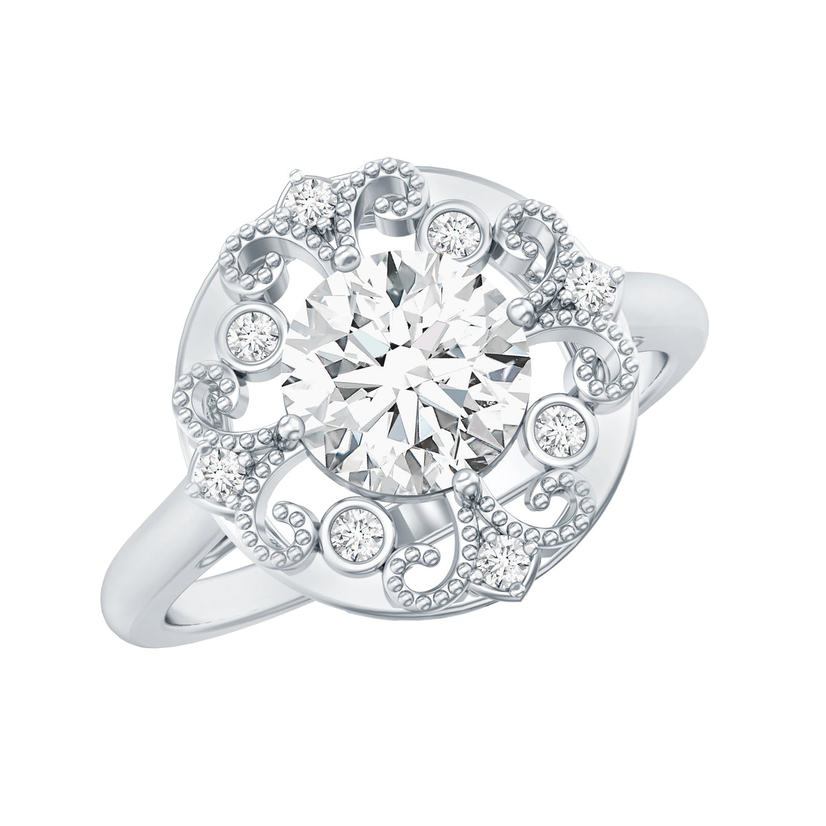 Moissanite Vintage Looking Engagement Ring with Certificate