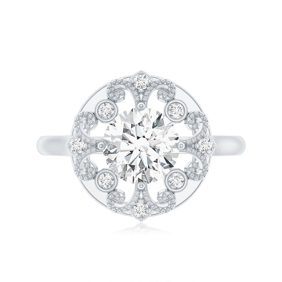 Moissanite Vintage Looking Engagement Ring with Certificate