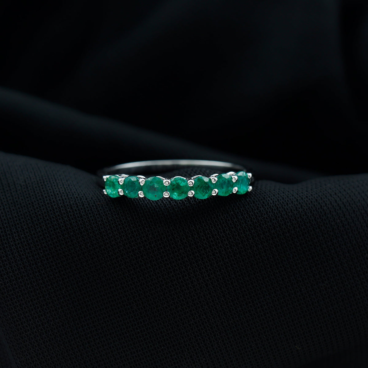 Certified 7 Stone Emerald Half Eternity Band for Women