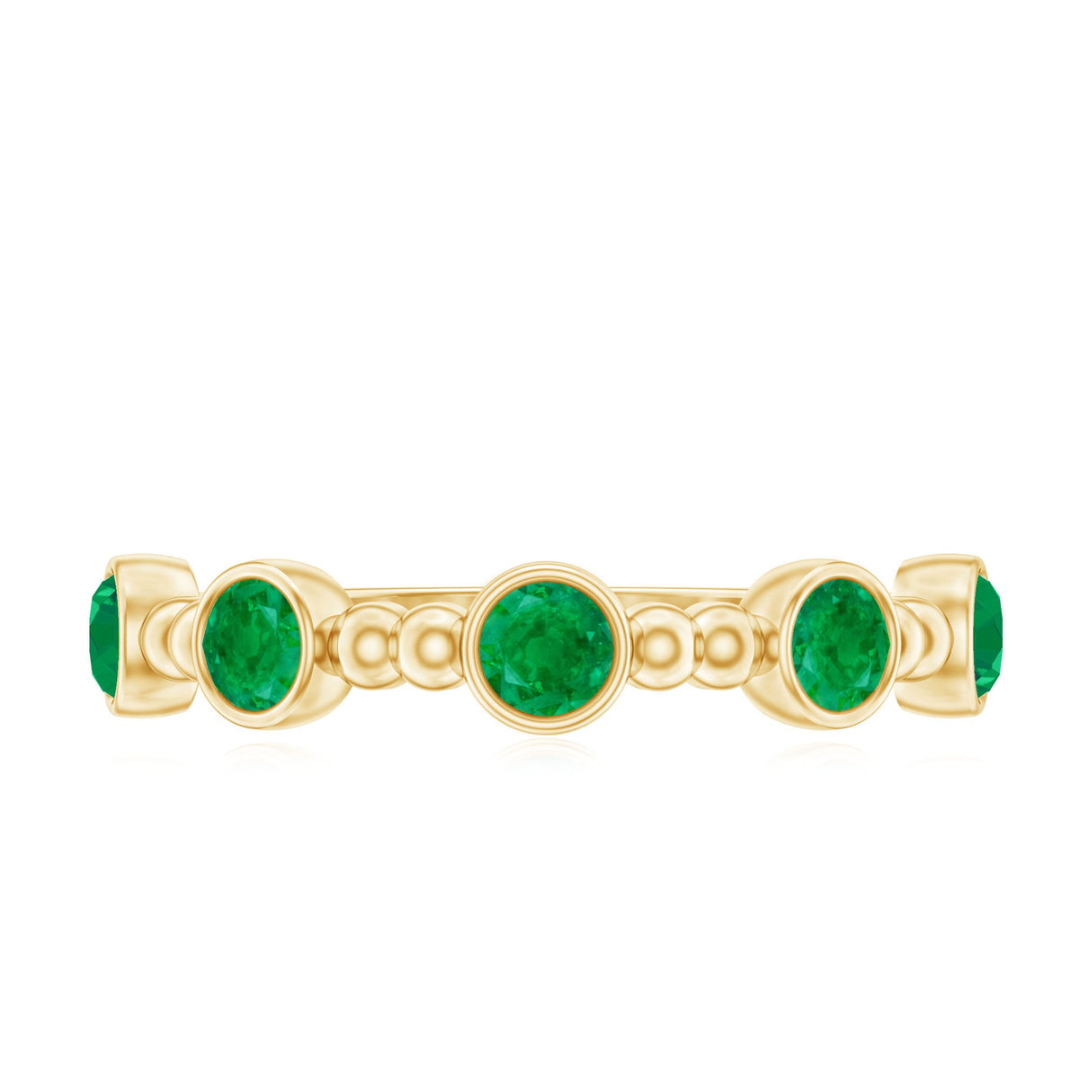 Bezel Set Emerald Half Eternity Ring with Beaded Design