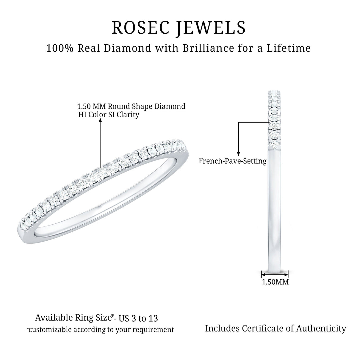 Natural Diamond Minimal Stackable Band Ring