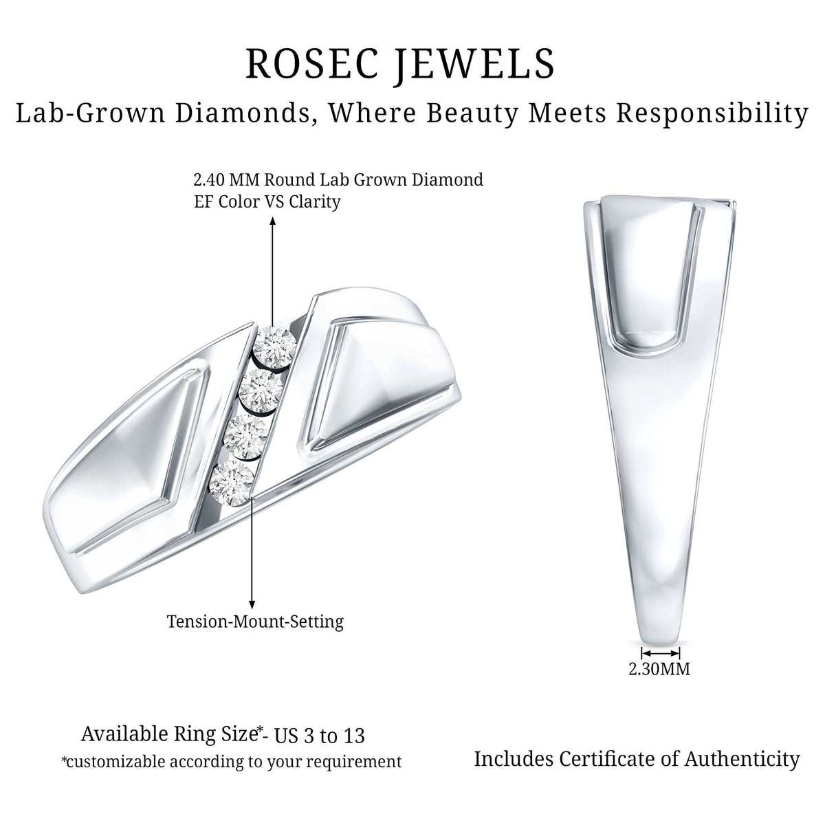 Lab Grown Diamond Mens Wide Wedding Band
