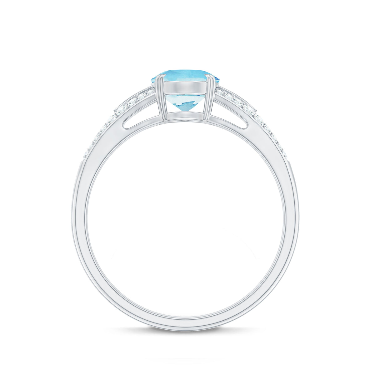 Genuine 1 Carat Oval Aquamarine Engagement Ring with Diamond Split Shank