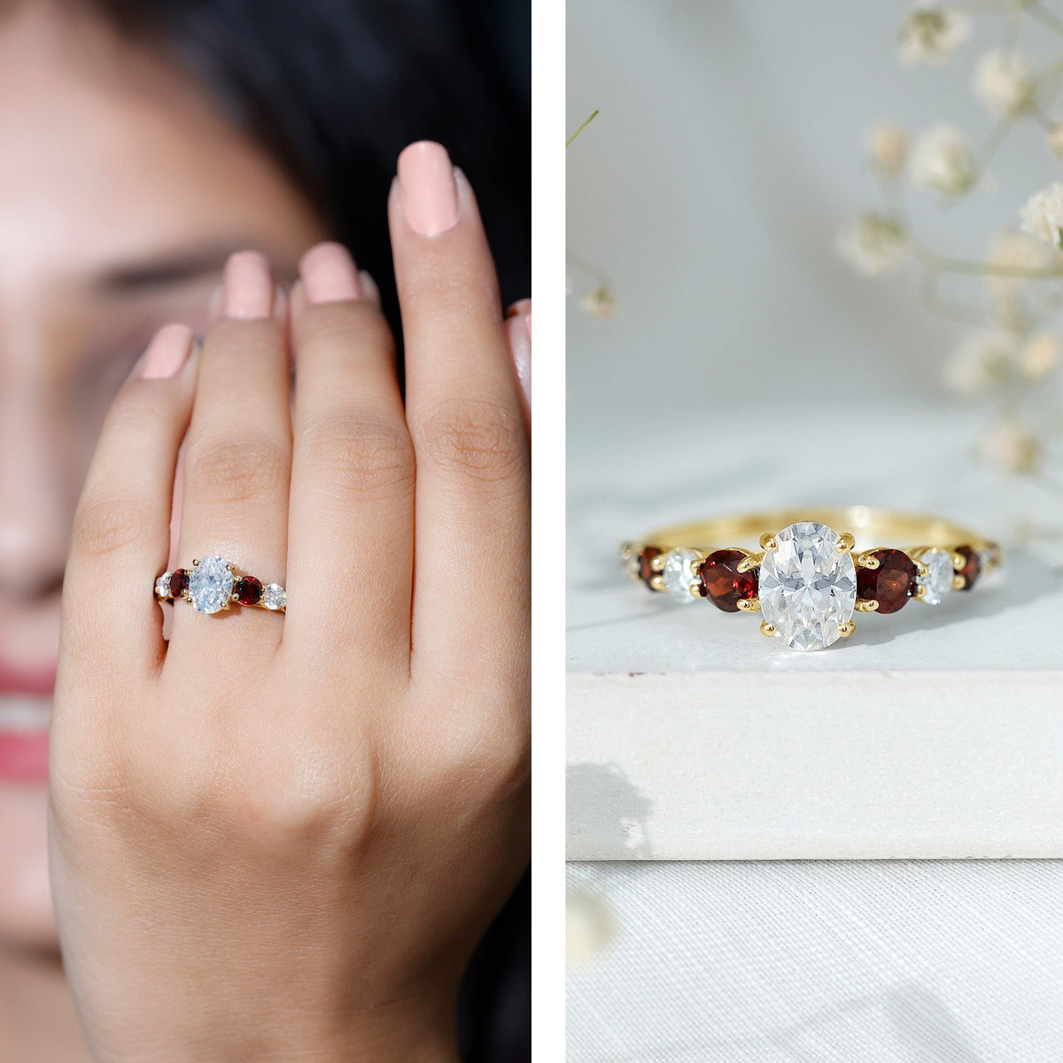 1.2 Carat Certified Moissanite Oval Engagement Ring with Garnet