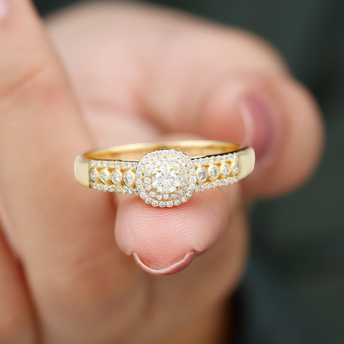Certified Diamond Halo Engagement Ring For Women