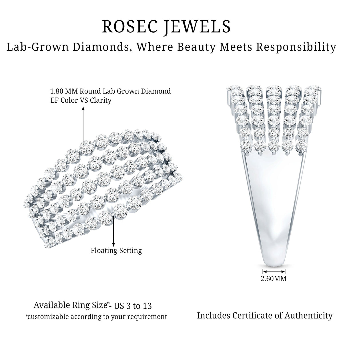 Lab Grown Diamond Statement Wedding Band for Women