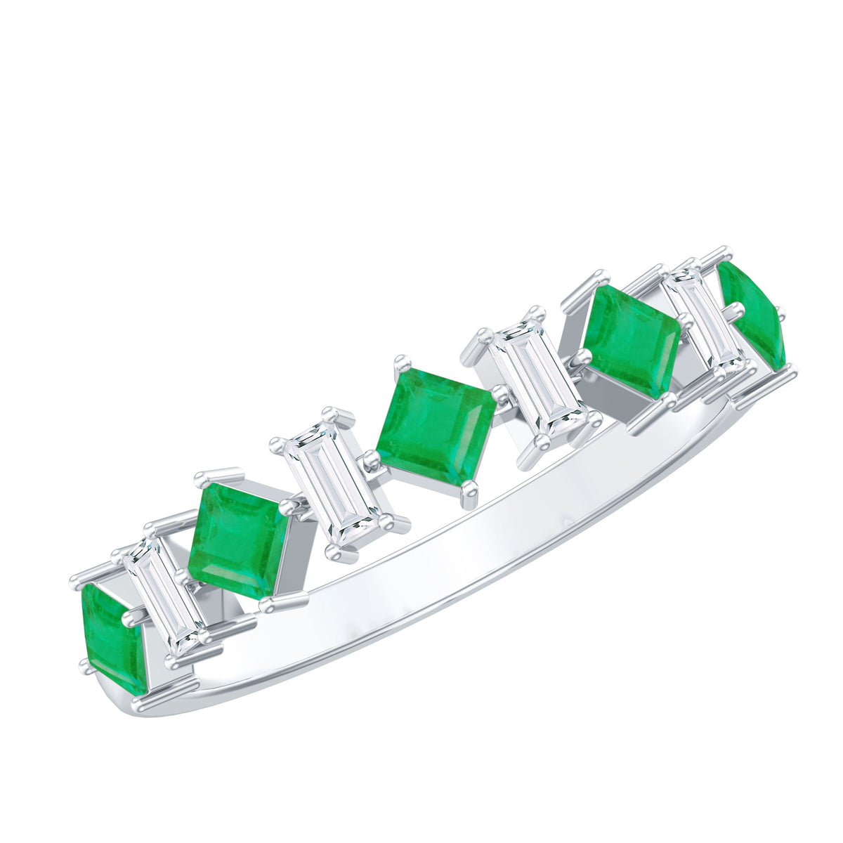 Certified Real Princess Cut Emerald Half Eternity Anniversary Ring