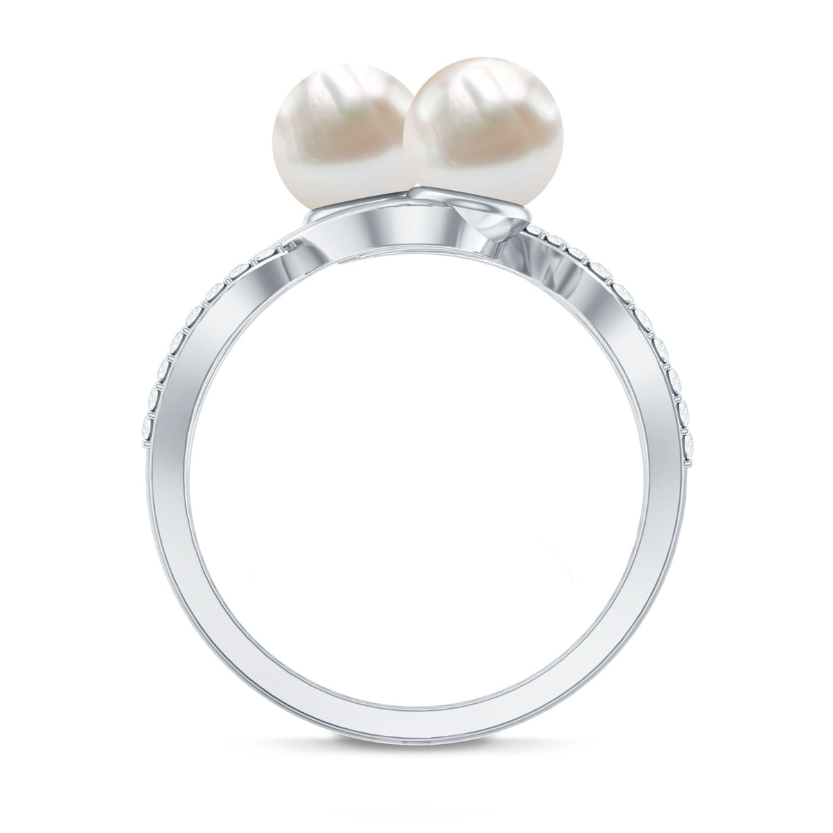 Cultured Freshwater Pearl Toi Et Moi Engagement Ring with Diamond