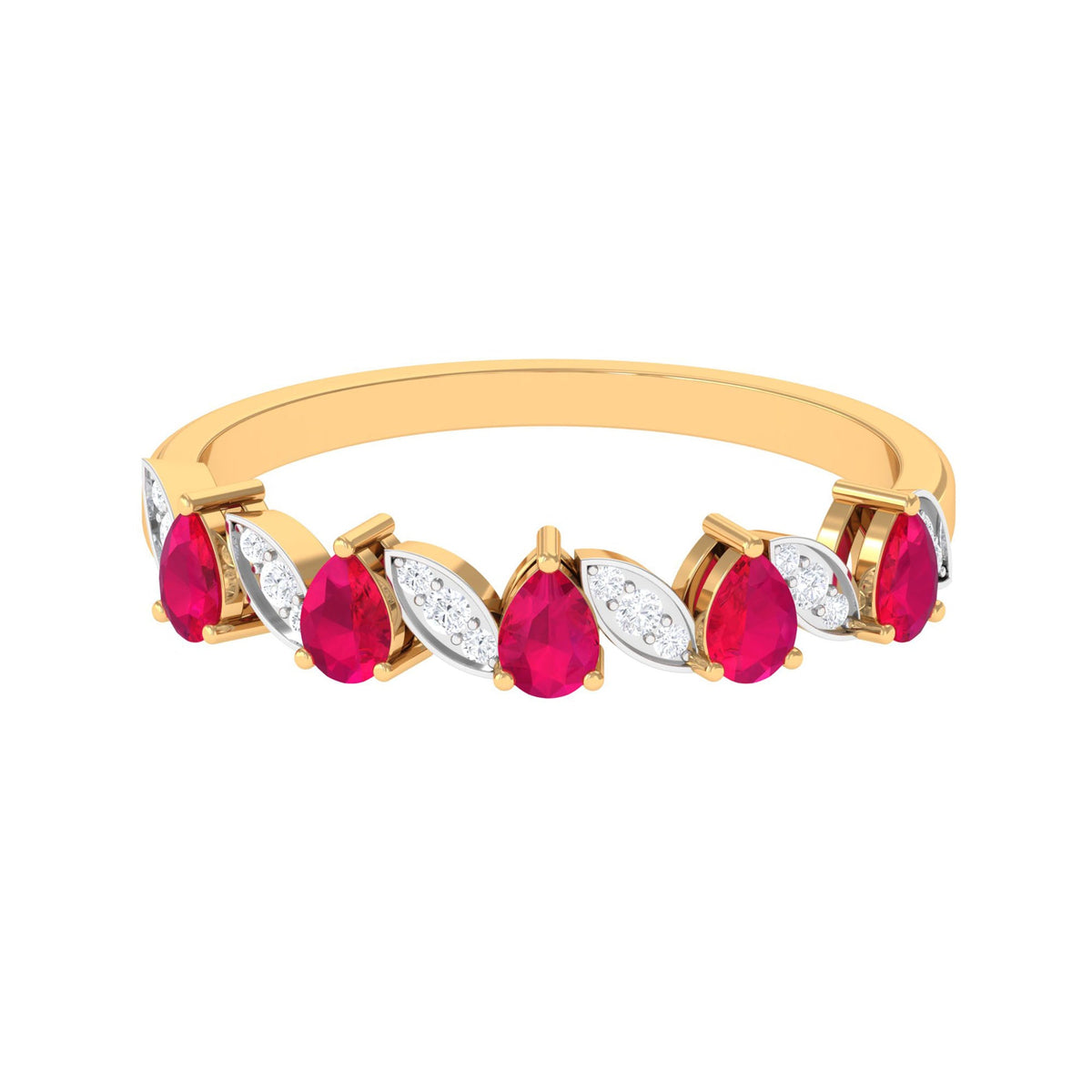 Real Pear Shape Ruby Half Eternity Ring with Diamond for Women