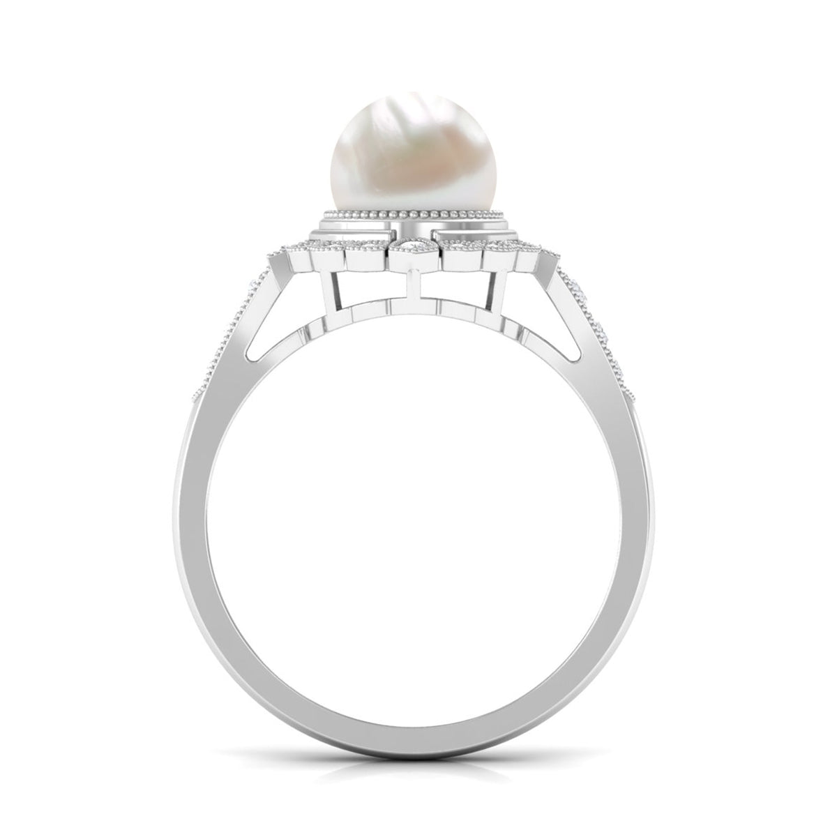 Vintage Inspired 3 Carat Freshwater Pearl Engagement Ring with Diamond