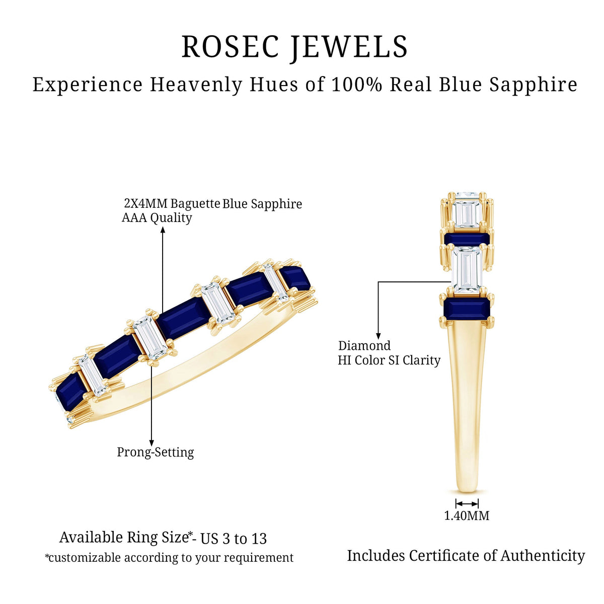 Blue Sapphire and Diamond Half Eternity Ring