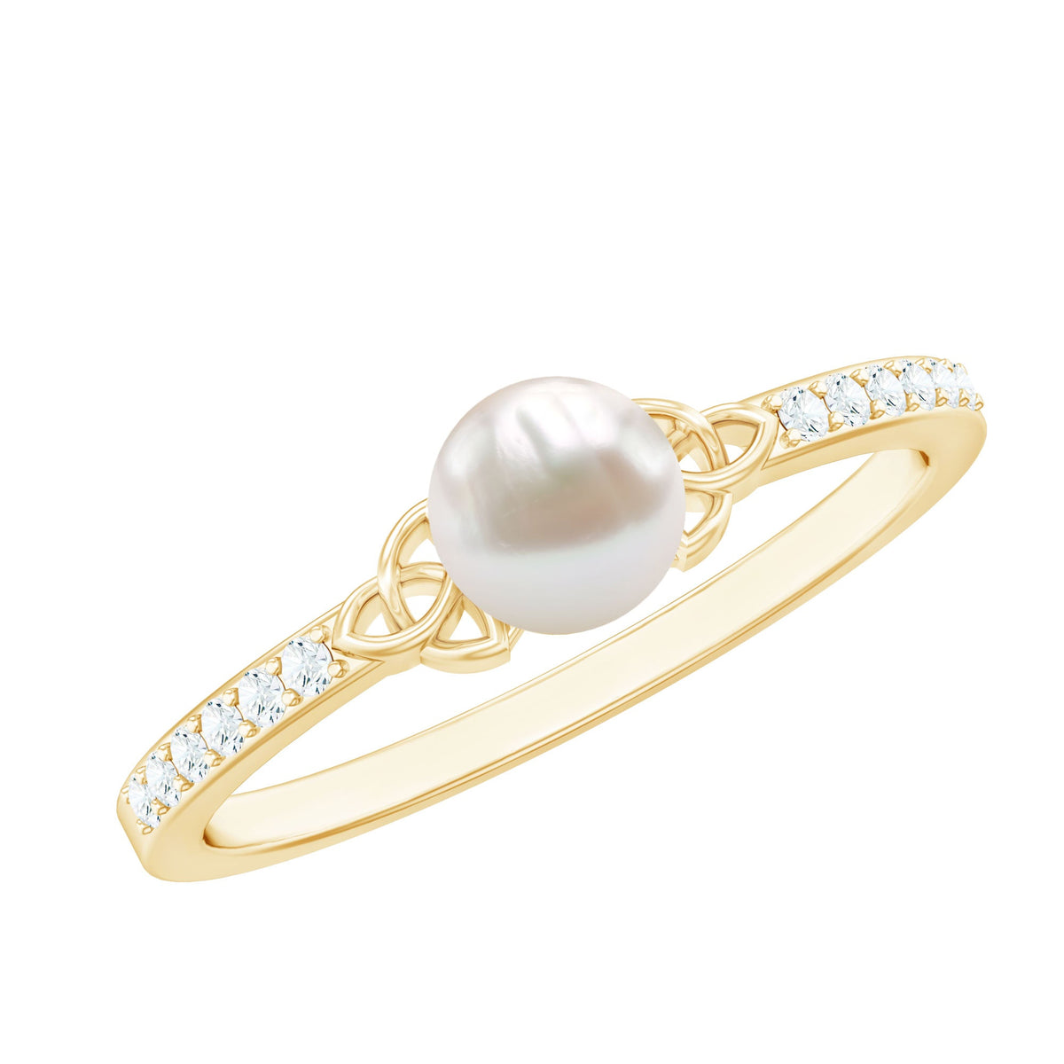 Cultured 2 Carat Freshwater Pearl Diamond Promise Ring with Celtic Knot