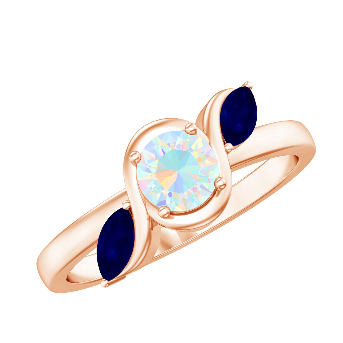 Natural Ethiopian Rainbow Opal Promise Ring with Blue Sapphire