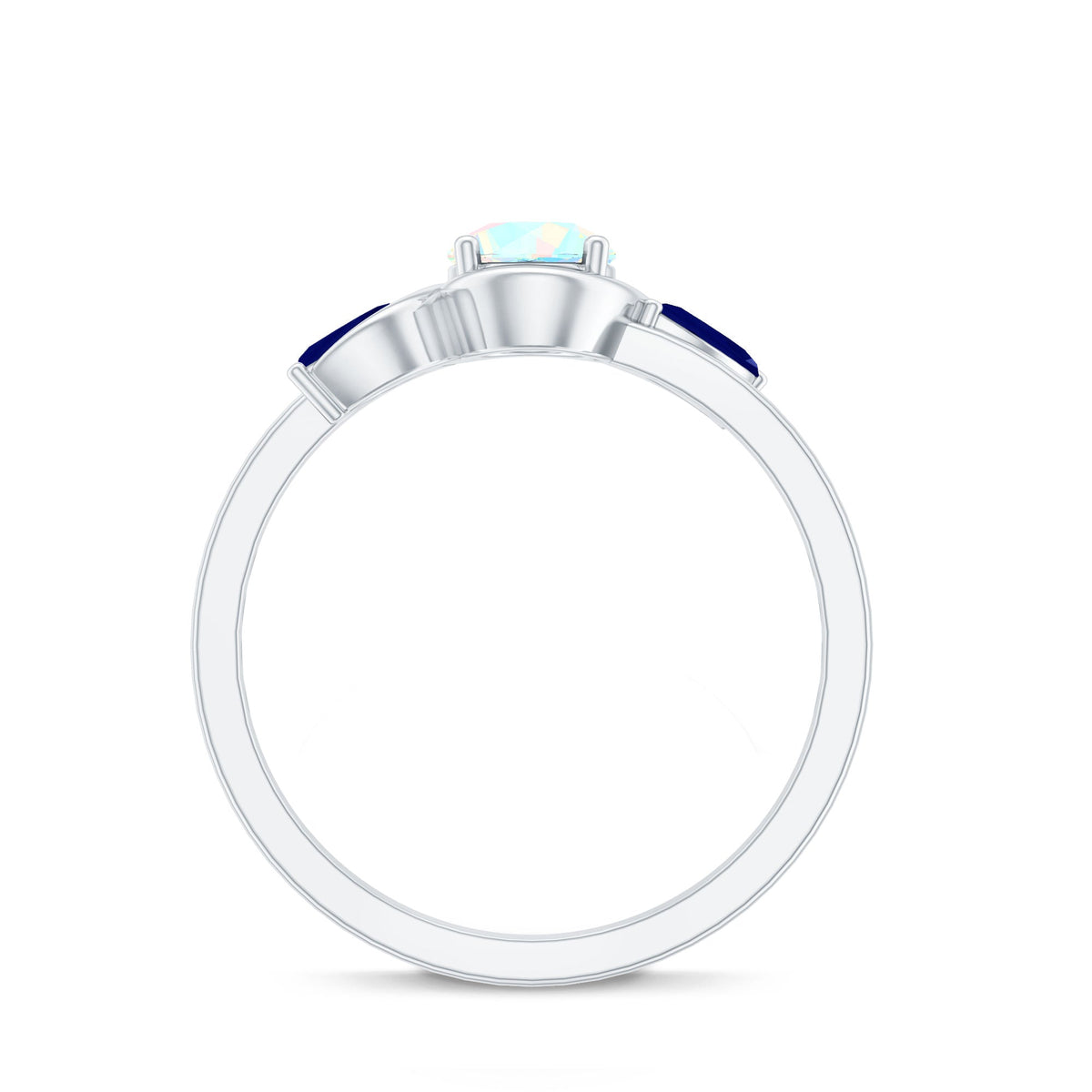 Natural Ethiopian Rainbow Opal Promise Ring with Blue Sapphire