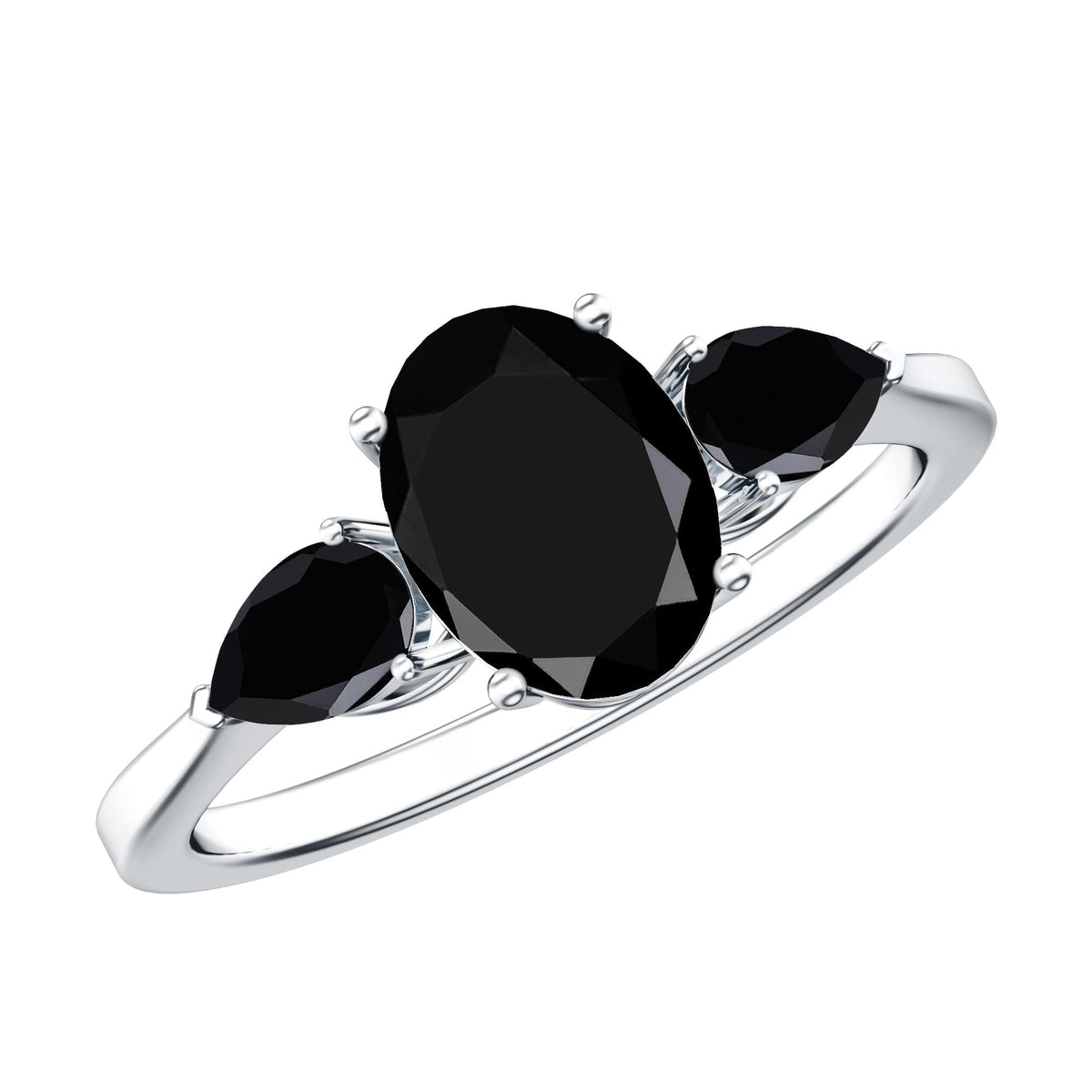 Natural Black Onyx Three Stone Engagement Ring