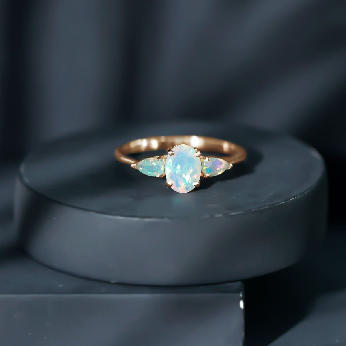 Natural Ethiopian Opal 3 Stone Engagement Ring With Certificate