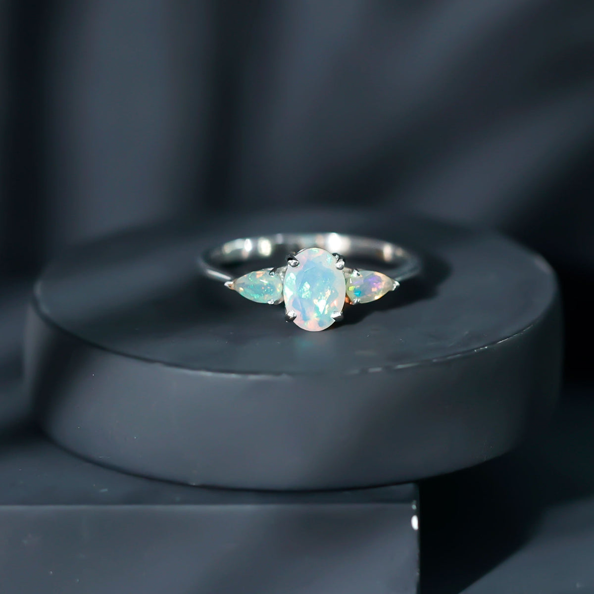 Natural Ethiopian Opal 3 Stone Engagement Ring With Certificate