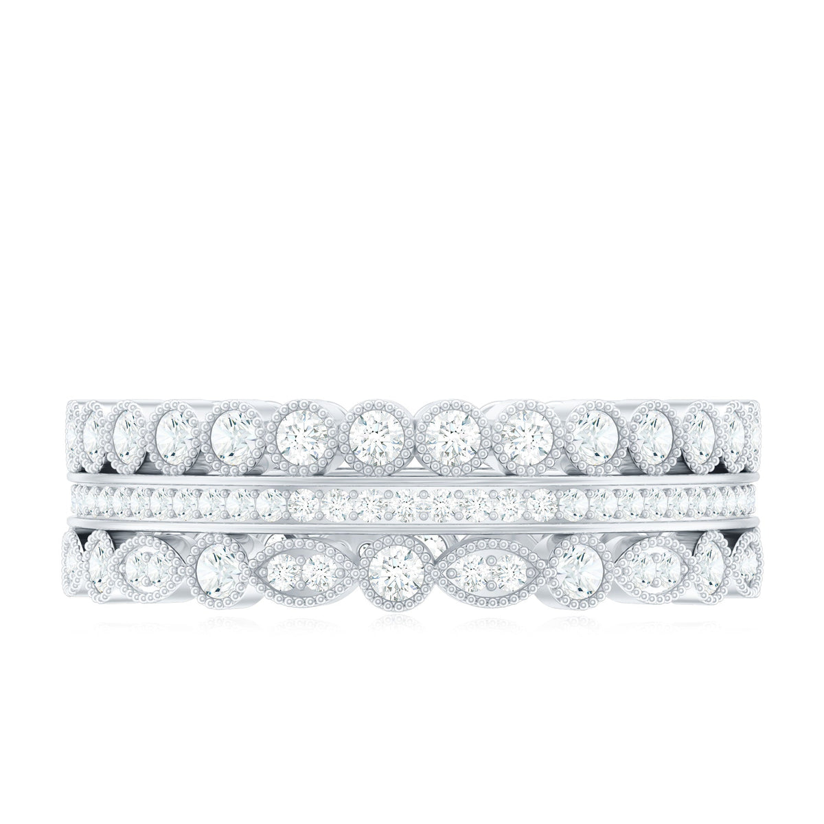 Vintage Looking 3 Row Moissanite Wedding Band