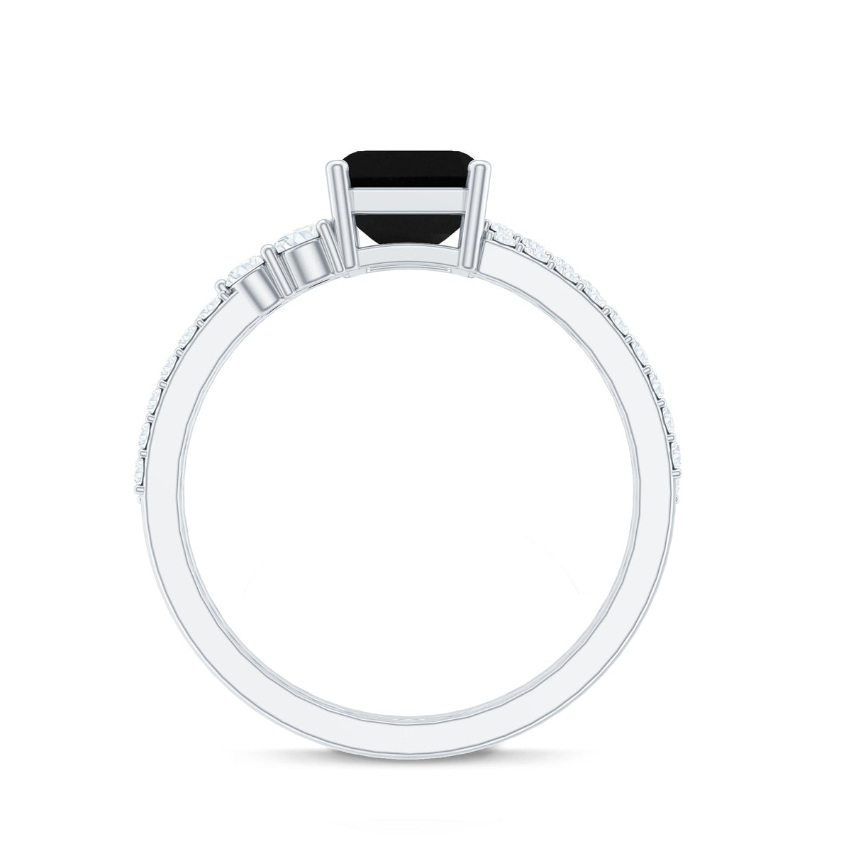 Emerald Cut Created Black Diamond Ring Set with Diamond