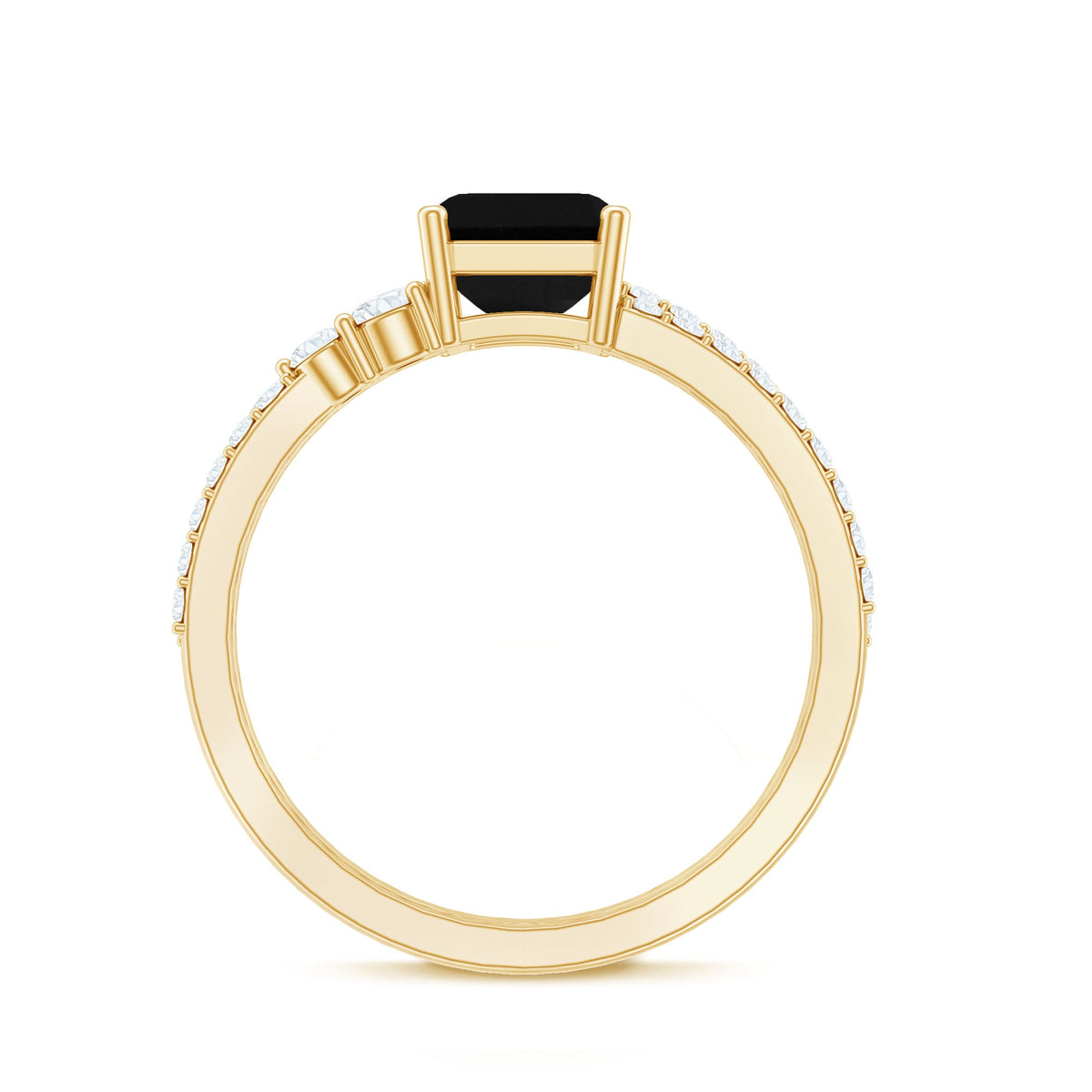 Emerald Cut Created Black Diamond Ring Set with Diamond
