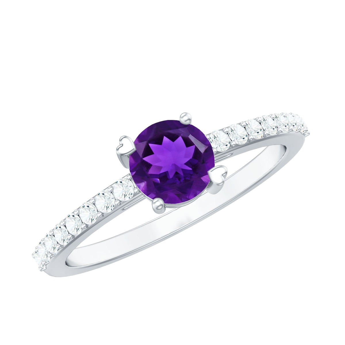 Genuine Amethyst Promise Ring with Diamond for Women