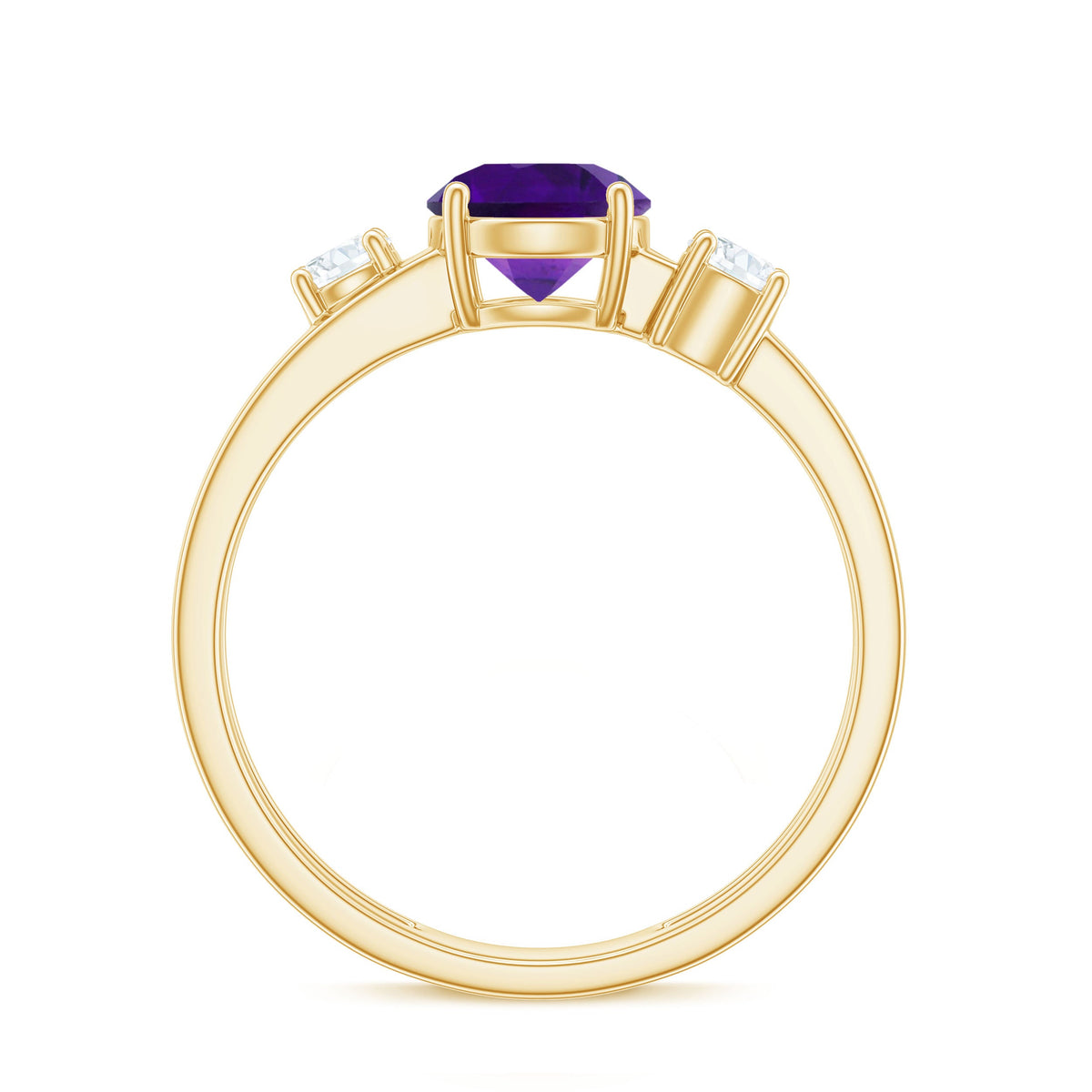 Natural 1.2 Carat Amethyst Double Band Engagement Ring with Diamond
