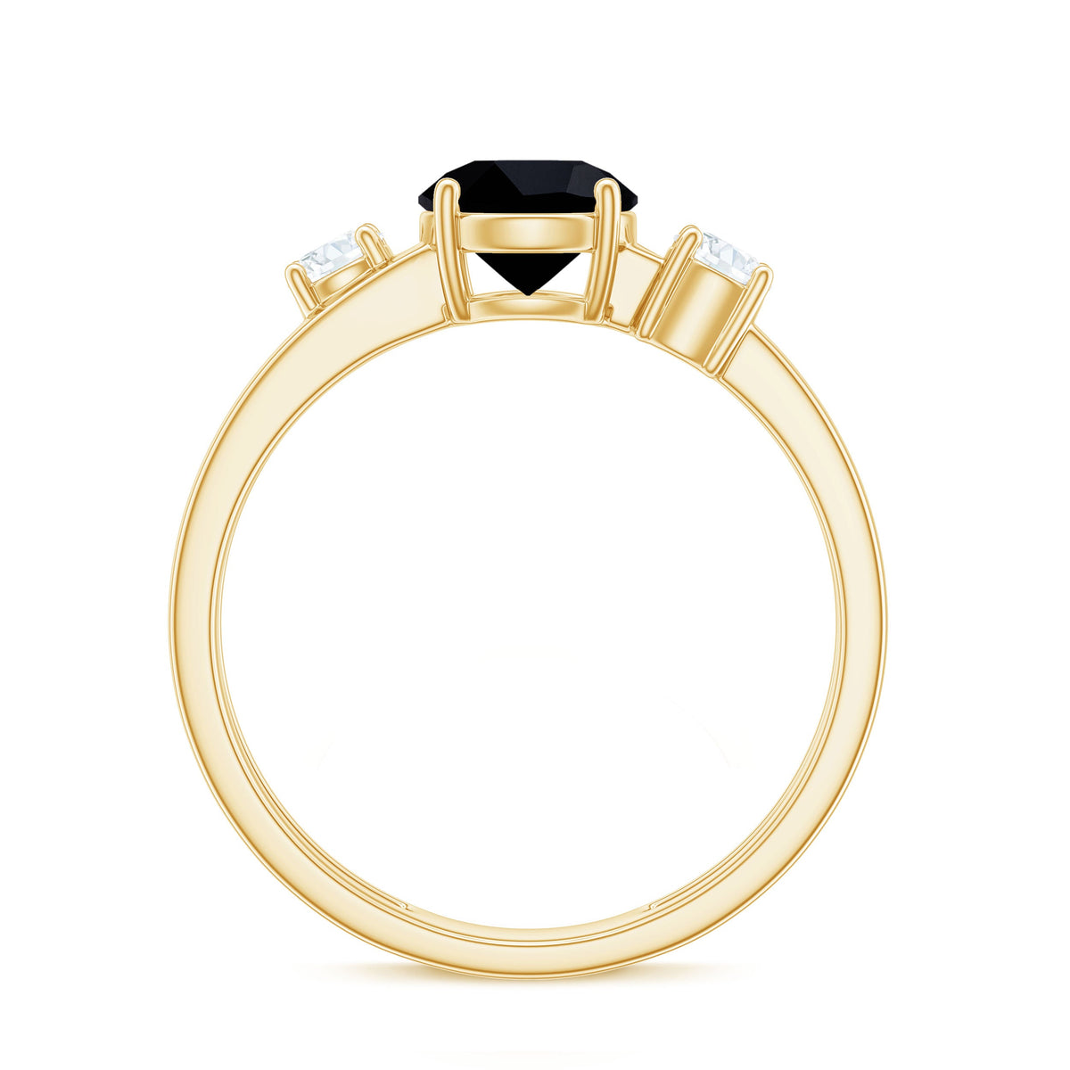 Natural Black Spinel Diamond Double Band Engagement Ring