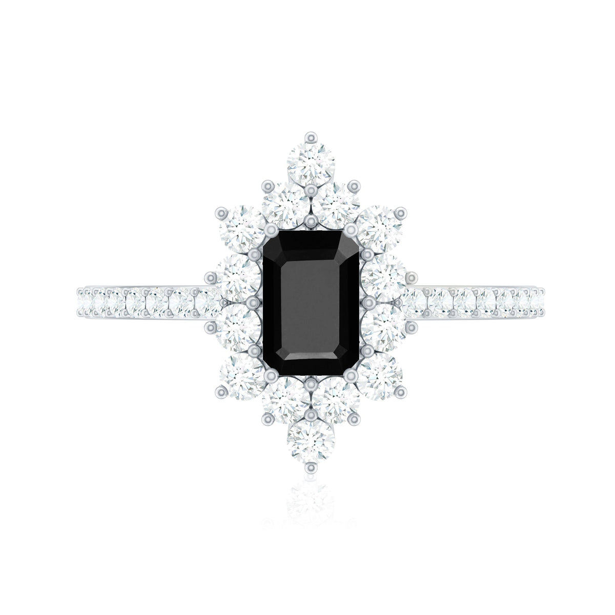 Vintage Inspired Black Onyx Engagement Ring with Diamond Halo
