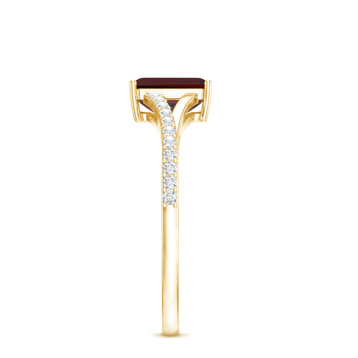 Certified Natural Garnet Emerald Cut Engagement Ring with Diamond Split Shank