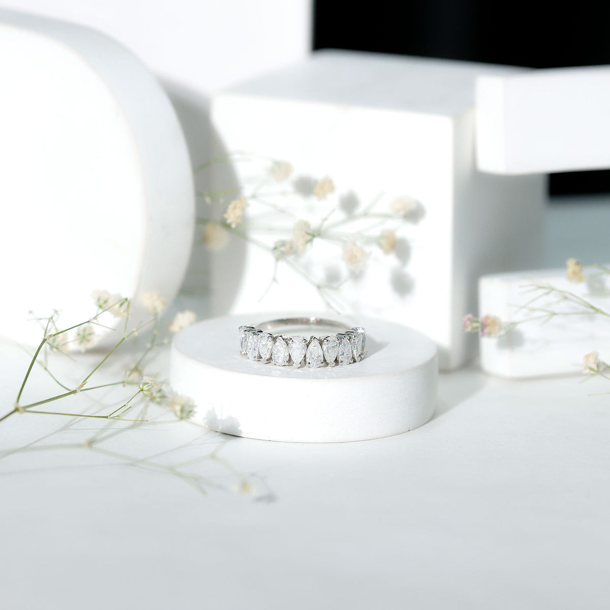 Pear Cut Moissanite Half Eternity Ring for Women