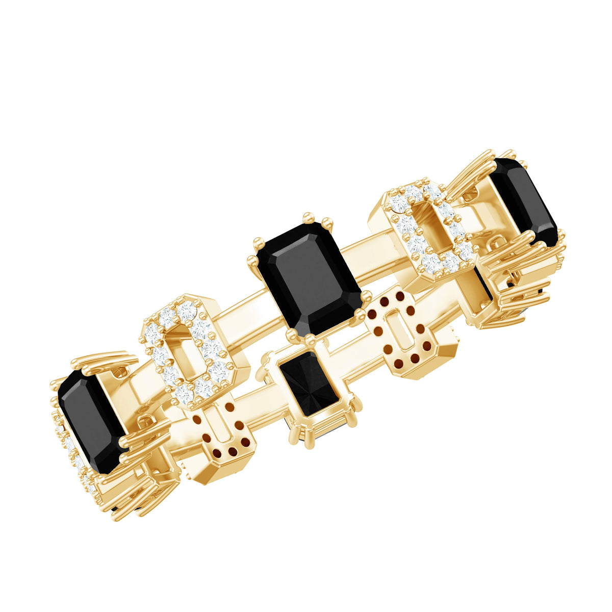 Contemporary Emerald Cut Onyx and Diamond Wedding Band