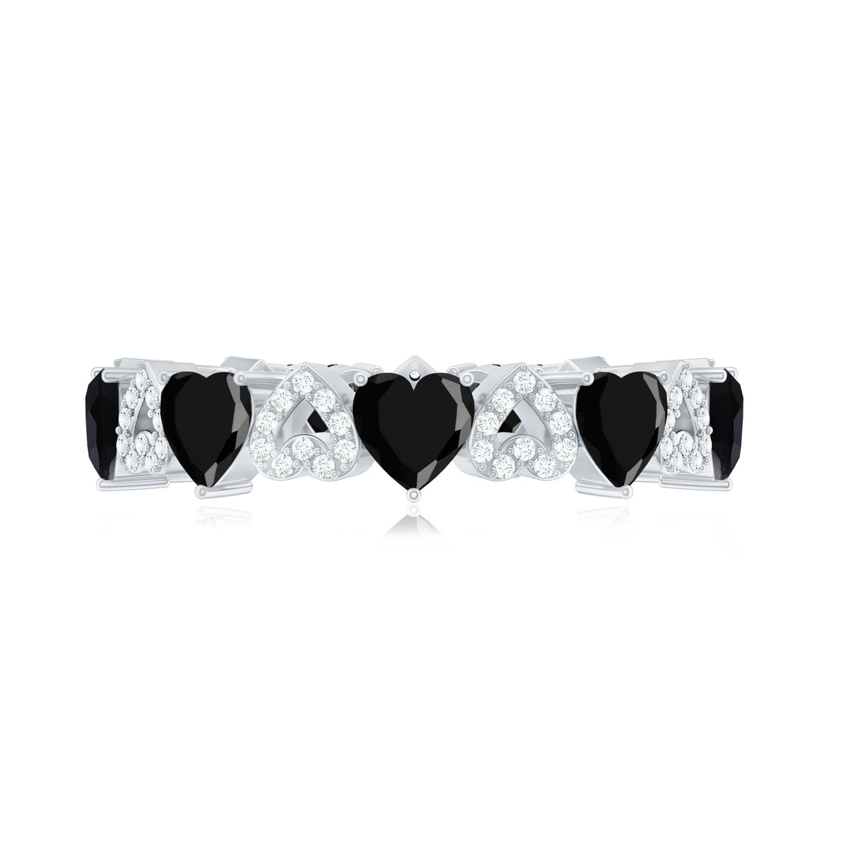 Genuine Black Onyx and Diamond Heart Wedding Band