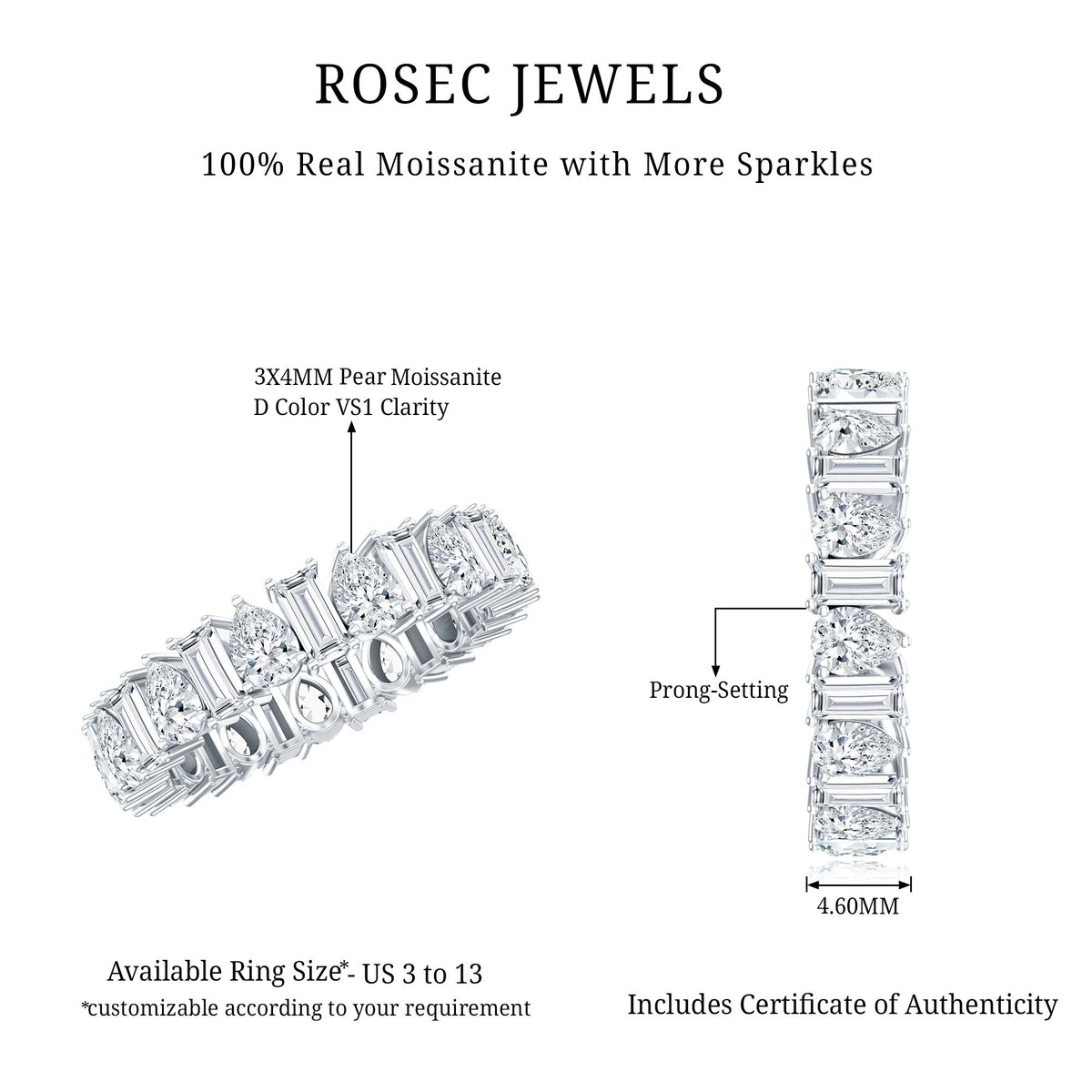 Pear and Baguette Cut Moissanite Alternate Eternity Band