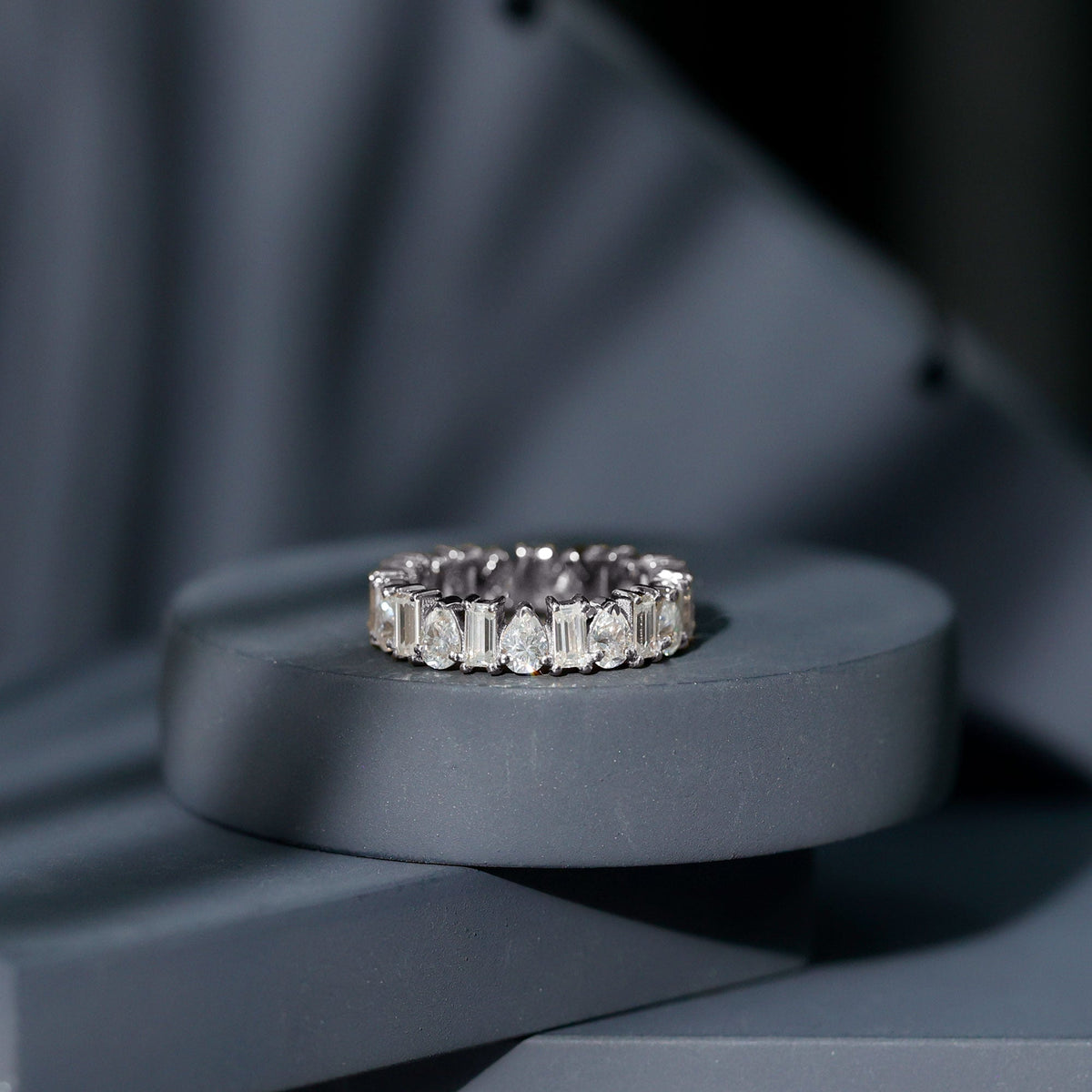Pear and Baguette Cut Moissanite Alternate Eternity Band
