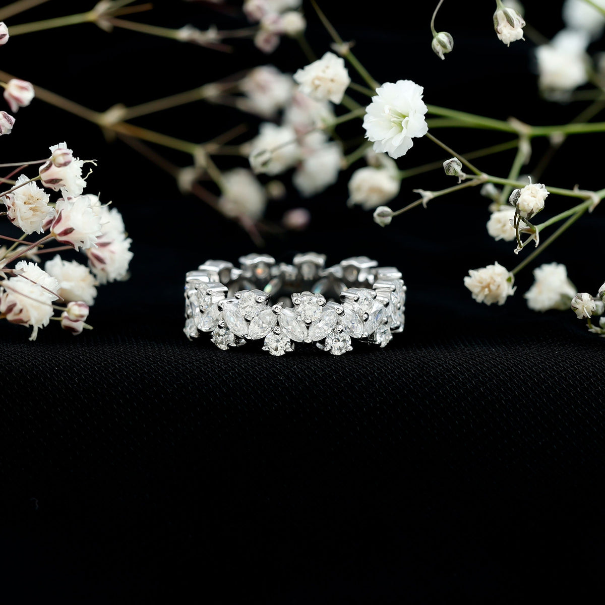 Marquise and Round Moissanite Cluster Eternity Band