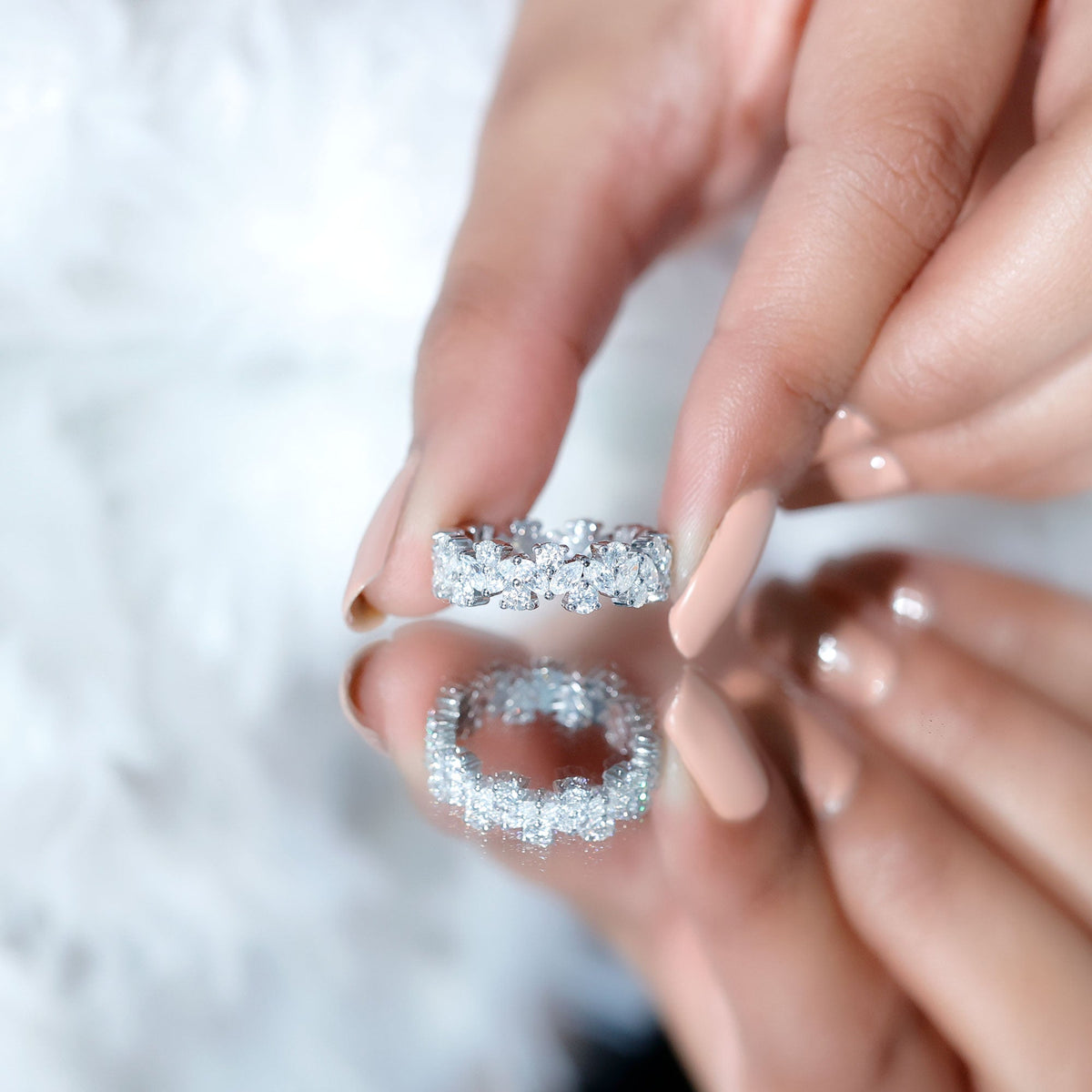 Marquise and Round Moissanite Cluster Eternity Band