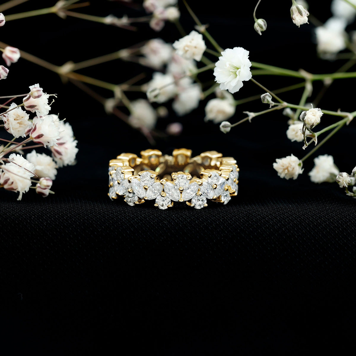 Marquise and Round Moissanite Cluster Eternity Band