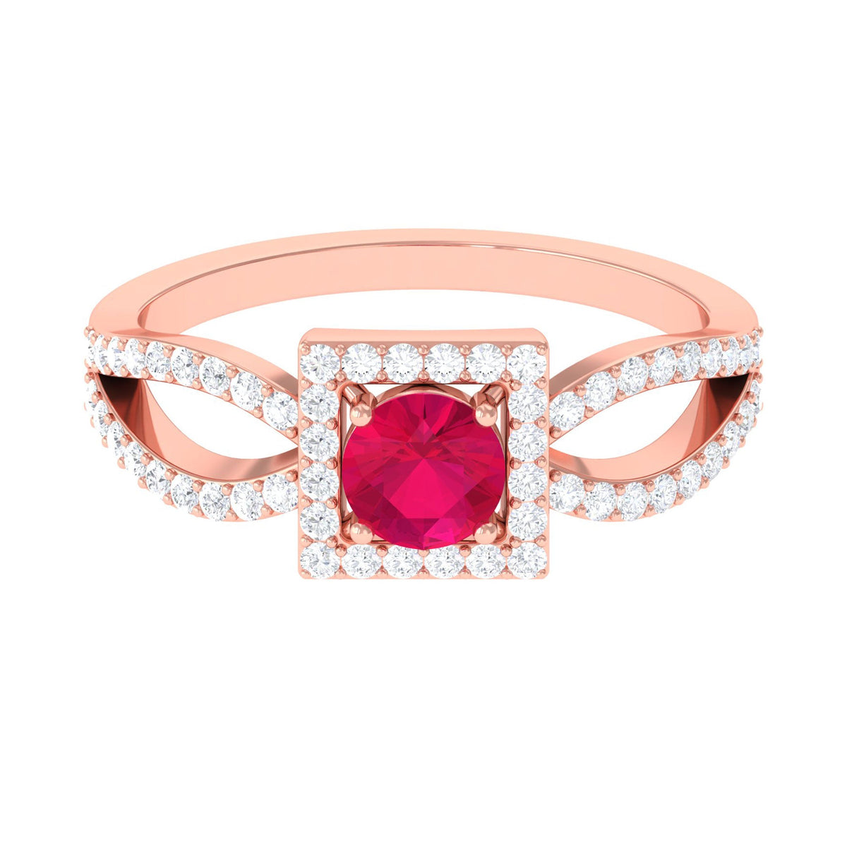 Real 0.6 Carat Ruby Engagement Ring with Diamond Split Shank