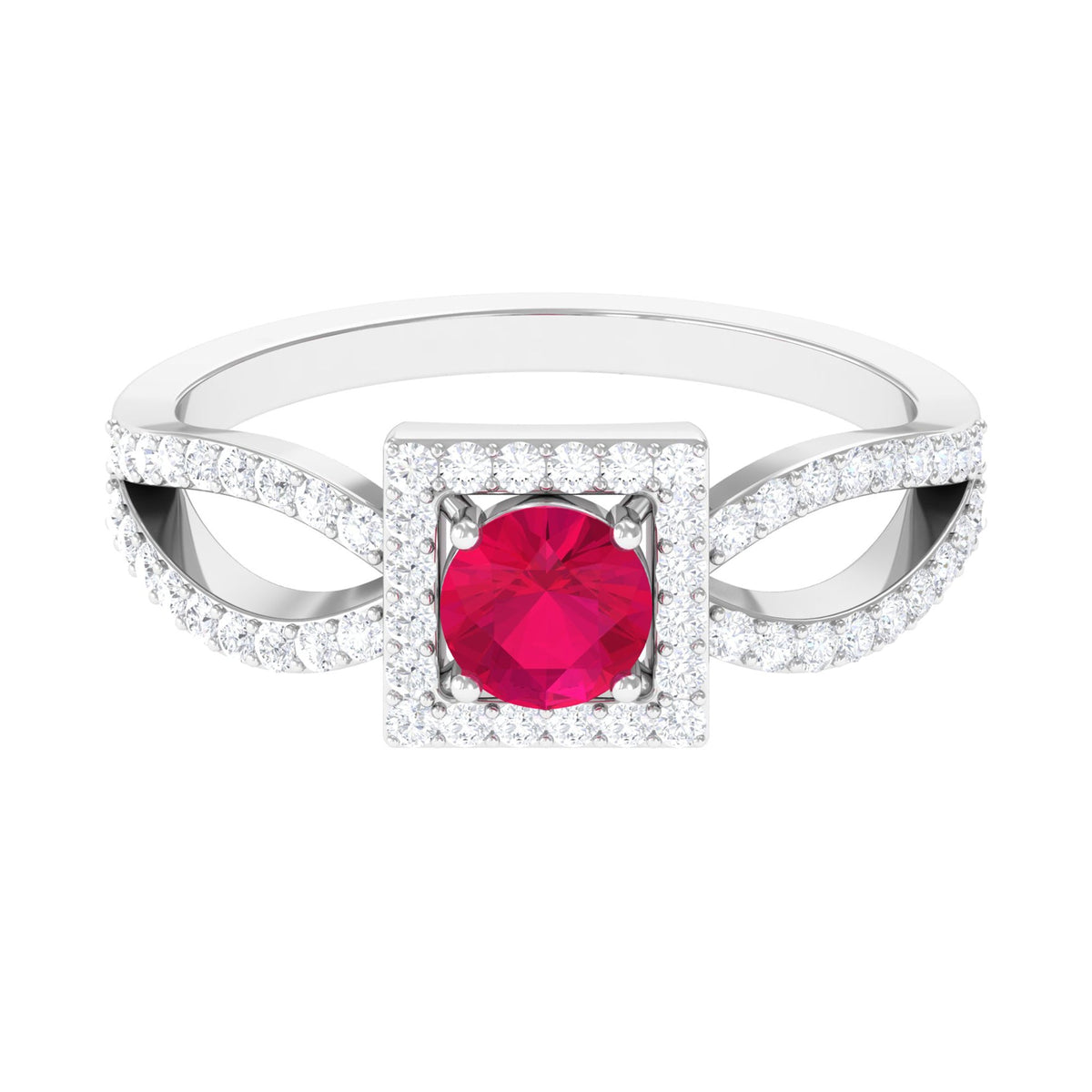 Real 0.6 Carat Ruby Engagement Ring with Diamond Split Shank