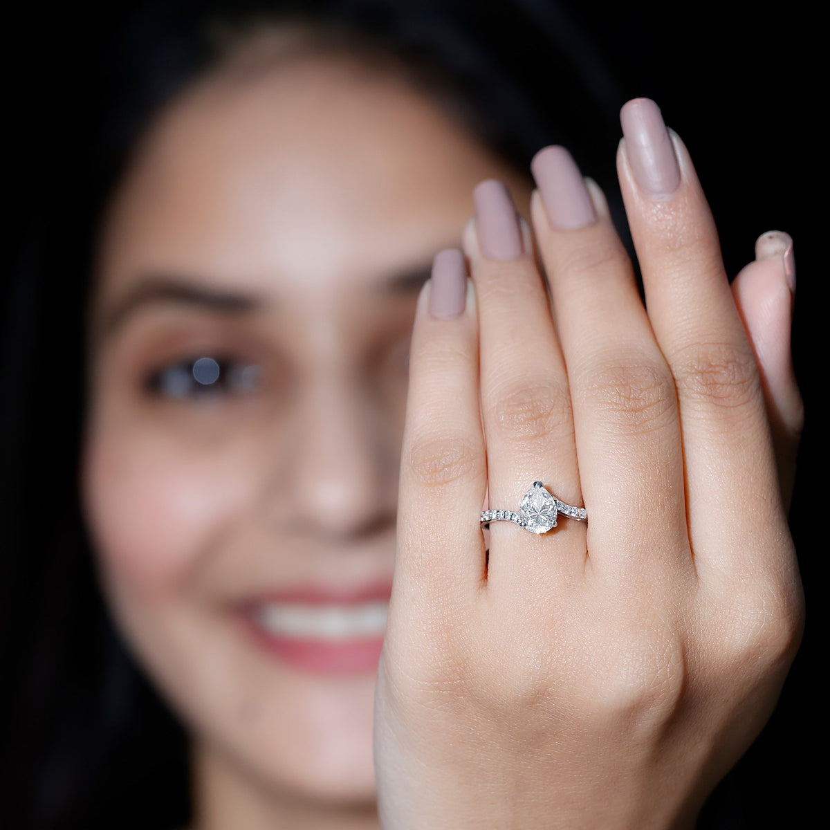 Pear Shape Moissanite Solitaire Bypass Engagement Ring