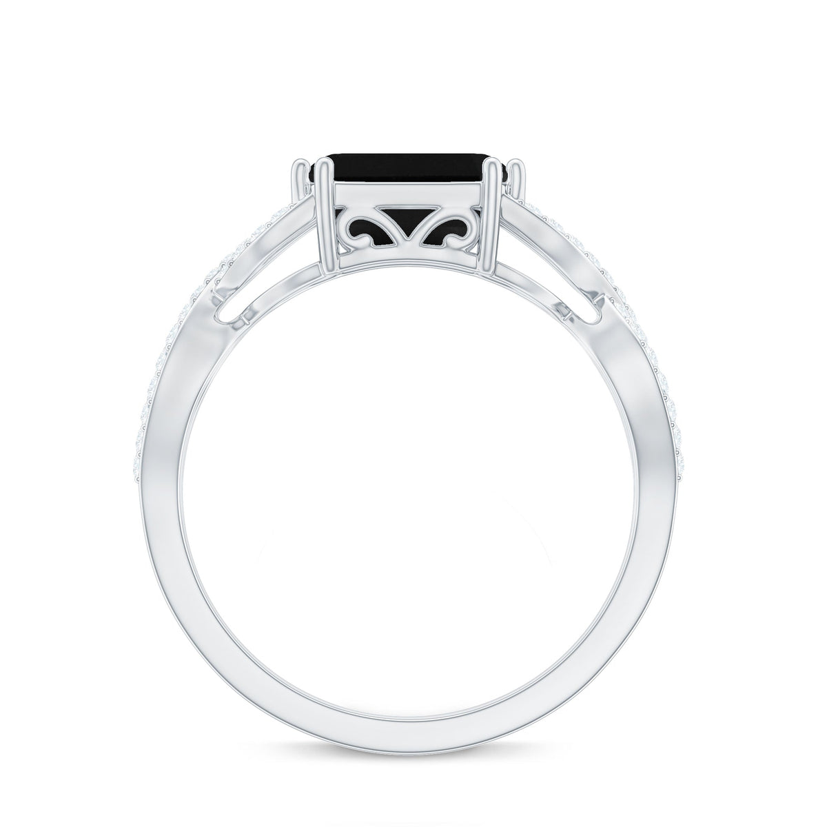 Designer Black Onyx Crossover Engagement Ring with Diamonds
