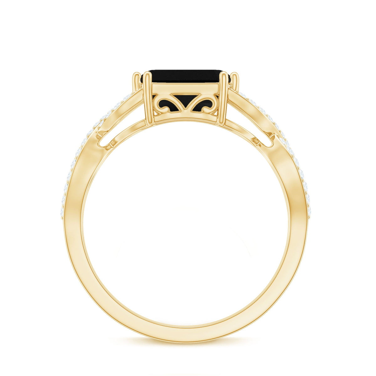 Designer Black Onyx Crossover Engagement Ring with Diamonds