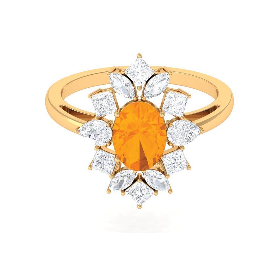 1 Carat Oval Fire Opal Cocktail Engagement Ring with Moissanite